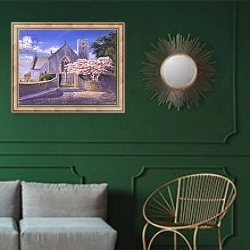 «Springtime at St Mary's, 2004» в интерьере классической гостиной с зеленой стеной над диваном