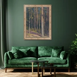 «Fir forest» в интерьере зеленой гостиной над диваном