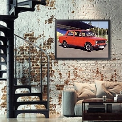 «ВАЗ 2101 ''Жигули'' '1970–82» в интерьере двухярусной гостиной в стиле лофт с кирпичной стеной