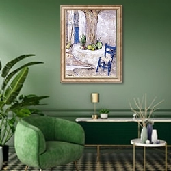 «Blue Chair by the Tree, 1993» в интерьере гостиной в зеленых тонах