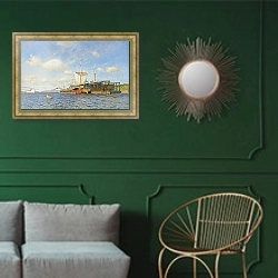 «Свежий ветер Волга» в интерьере классической гостиной с зеленой стеной над диваном