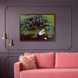 «Little Girl on the Tree of Dreams» в интерьере гостиной с розовым диваном