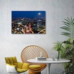 «Вид на ночной Стамбул, Турция» в интерьере современной гостиной с желтым креслом