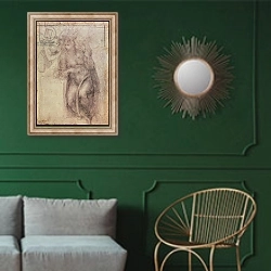 «Inv.1895-9-15-516.recto Study for the Annunciation, 1547» в интерьере классической гостиной с зеленой стеной над диваном