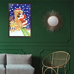 «Present from Santa, 2005» в интерьере классической гостиной с зеленой стеной над диваном