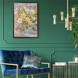 «Bunch of daffodils, 2000» в интерьере в классическом стиле с зеленой стеной