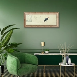 «Studies of a Turkey» в интерьере гостиной в зеленых тонах