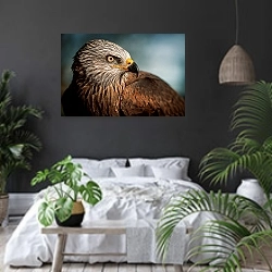 «Белоголовый орел в профиль» в интерьере современной спальни с черными стенами