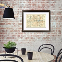 «Карта окрестностей Лондона, конец 19 в. 2» в интерьере кухни в стиле лофт с кирпичной стеной