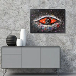 «Красный глаз 2» в интерьере в стиле минимализм над тумбой