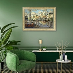 «Псков. 1915» в интерьере гостиной в зеленых тонах
