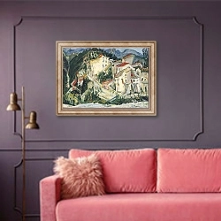 «Landscape at Cagnes; Paysage de Cagnes, c.1924-1925» в интерьере гостиной с розовым диваном