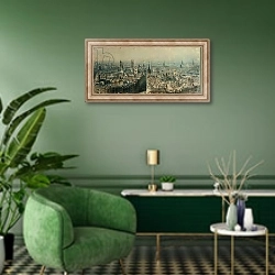«View of London from Monument looking North, 1848» в интерьере гостиной в зеленых тонах