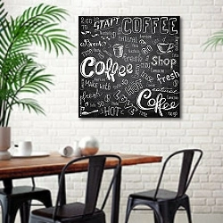 «Кофейный коллаж» в интерьере столовой в скандинавском стиле с кирпичной стеной