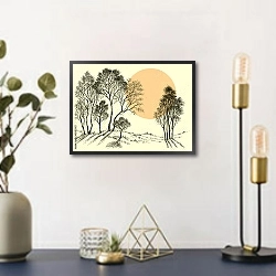 «Лес с большой желтой луной» в интерьере в стиле ретро над столом