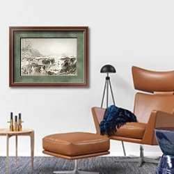 «Clew Bay seen from Westport, County Mayo, 1860s» в интерьере кабинета с кожаным креслом