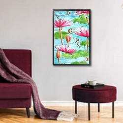 «Lotus Flower, 2008» в интерьере гостиной с розовым диваном