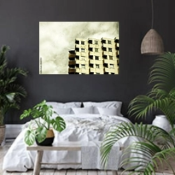 «Угол многоквартирного дома» в интерьере современной спальни с черными стенами