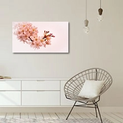 «Цветущая ветвь 1» в интерьере белой комнаты в скандинавском стиле над комодом