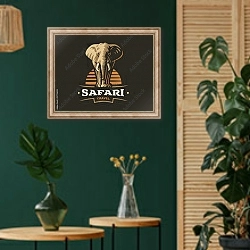 «Африканский логотип сафари со слоном» в интерьере в этническом стиле с зеленой стеной