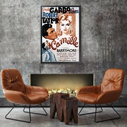 «Poster - Camille (1936)» в интерьере в стиле лофт с бетонной стеной над камином