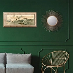 «Outside Bab il Cadit, Cairo, 1859» в интерьере классической гостиной с зеленой стеной над диваном