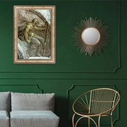 «Sistine Chapel Ceiling: One of the Ancestors of God» в интерьере классической гостиной с зеленой стеной над диваном