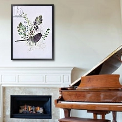 «Birdy with leaves» в интерьере гостиной в классическом стиле над диваном
