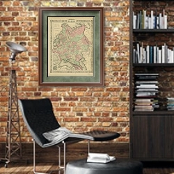 «Карта: Россия (европейская часть)» в интерьере кабинета в стиле лофт с кирпичными стенами