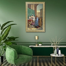 «Симеон Богоприимец. 1847» в интерьере гостиной в зеленых тонах