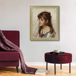 «Портрет девочки 2» в интерьере гостиной в бордовых тонах