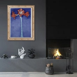 «Amaryllis Painting by Piet Mondrian New York, Museum of Modern Art» в интерьере гостиной в стиле минимализм с камином