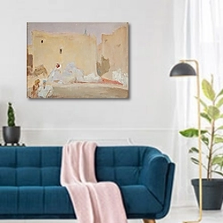 «Sahara» в интерьере современной гостиной над синим диваном