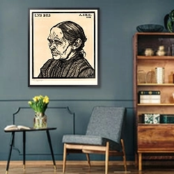 «Portret van Lijs Bus» в интерьере гостиной в стиле ретро в серых тонах
