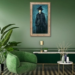 «Portrait of Madame Laura Leroux» в интерьере гостиной в зеленых тонах