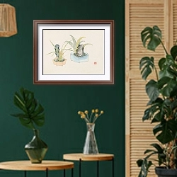 «Bonsai kabenzu, Pl.26» в интерьере в этническом стиле с зеленой стеной