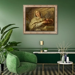 «Vestal Virgin, c.1730» в интерьере гостиной в зеленых тонах