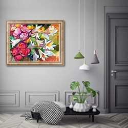 «Букет цветов из роз и лилий, гуашь» в интерьере коридора в классическом стиле