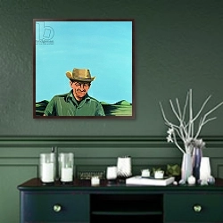 «Cuban Portrait #3, 1996» в интерьере прихожей в зеленых тонах над комодом