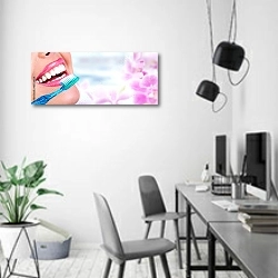 «Красивая улыбка и зубная щётка» в интерьере современного офиса в минималистичном стиле