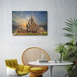 «Святилище Истины, Паттайя, Таиланд» в интерьере современной гостиной с желтым креслом