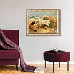 «Arab Stallion» в интерьере гостиной в бордовых тонах