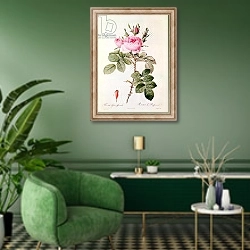 «Rosa Bifera Officinalis, from 'Les Roses' by Claude Antoine Thory» в интерьере гостиной в зеленых тонах