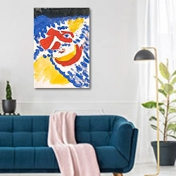 «Blue, Red and Yellow Figures» в интерьере современной гостиной над синим диваном