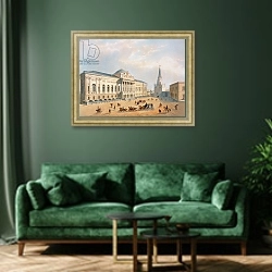 «The Armoury Chamber in the Moscow Kremlin, 1840s» в интерьере зеленой гостиной над диваном