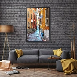 «Улица старого города Ниццы» в интерьере в стиле лофт над диваном