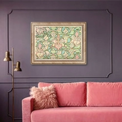 «Wallpaper design» в интерьере гостиной с розовым диваном