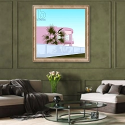 «Art Deco Beach House» в интерьере гостиной в оливковых тонах