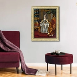 «Портрет Екатерины II 11» в интерьере гостиной в бордовых тонах
