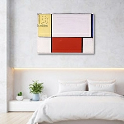 «Composition, 1927 1» в интерьере светлой минималистичной спальне над кроватью